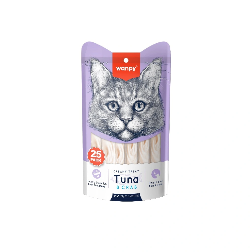 Wanpy Kat Cremet Slikbar Godbid - Tun & krabbe 350 g (25 x 14 g)